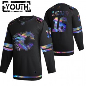 Calgary Flames Nikita Zadorov 16 2021-22 Schillerndes holografisches Schwarz Trikot Authentic - Kinder